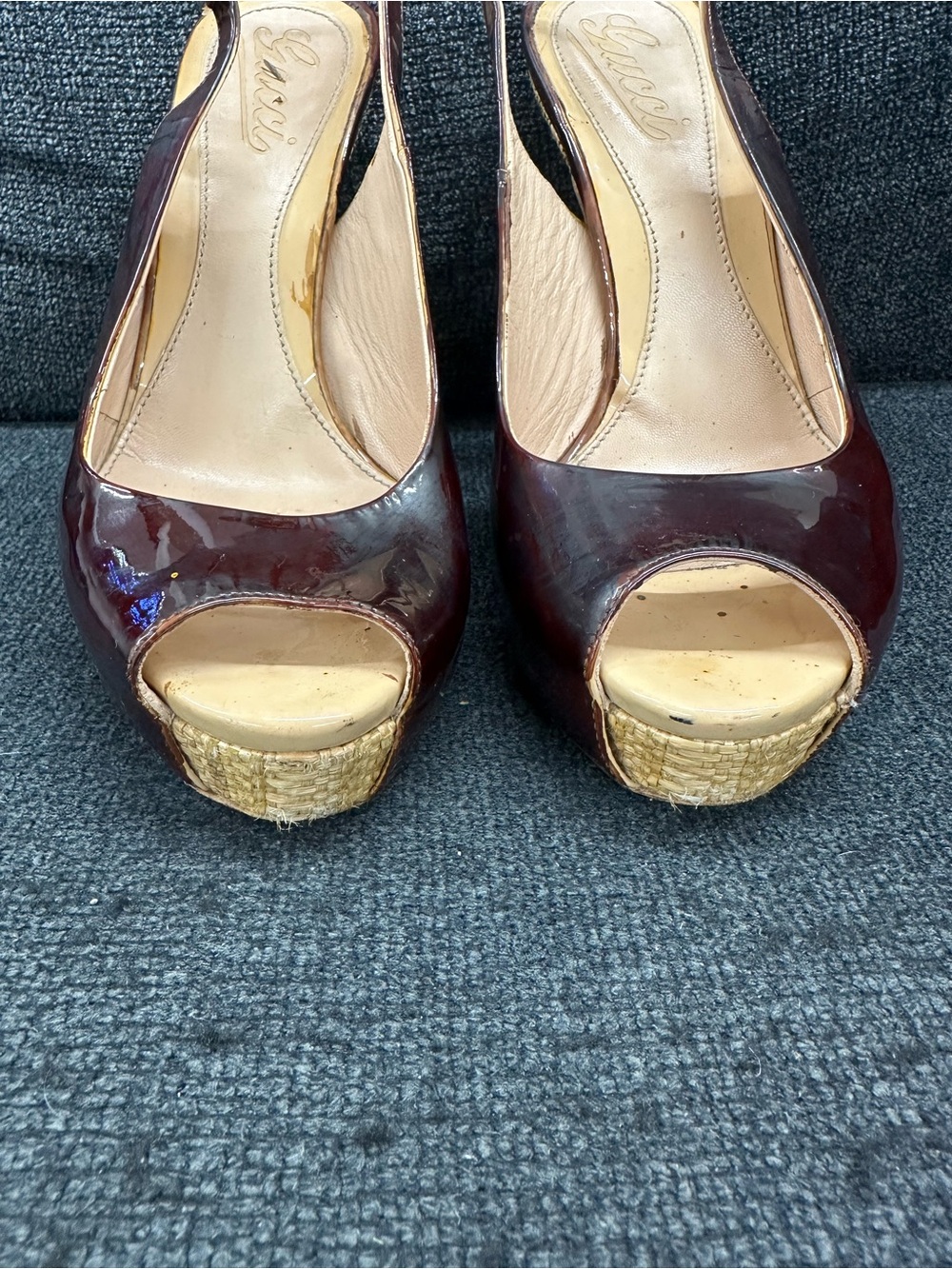 Gucci Women's Burgundy Peep-Toe Slingback Heels size 37 EU Made in Italy - Picture 5 of 16